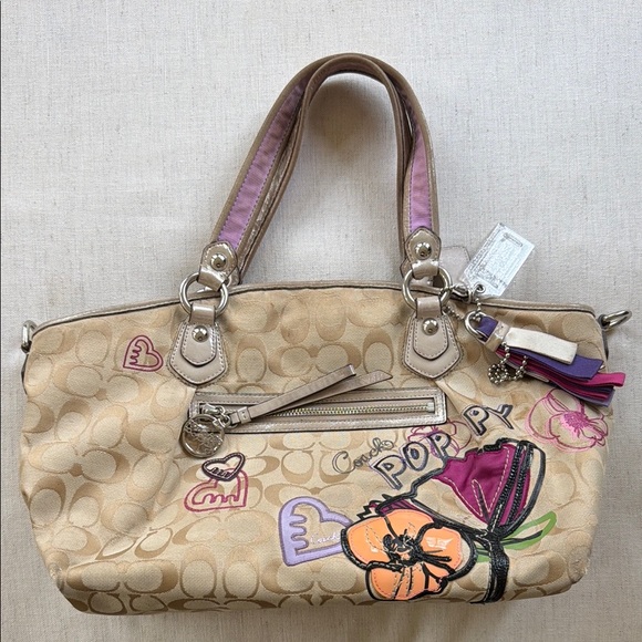 Coach Handbags - Coach Poppy Beige and Purple shoulder bag